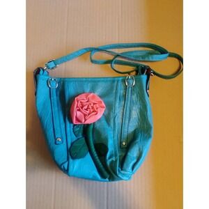 Cute Aqua Blue Rose Purse Vintage Zipper Strap Sharp Clean Shape Styling